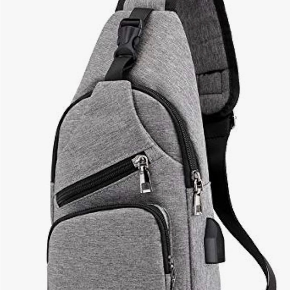 MeijieLou Gray Sling Crossbody Bag USB Charging Port Multi Pocket NWOT